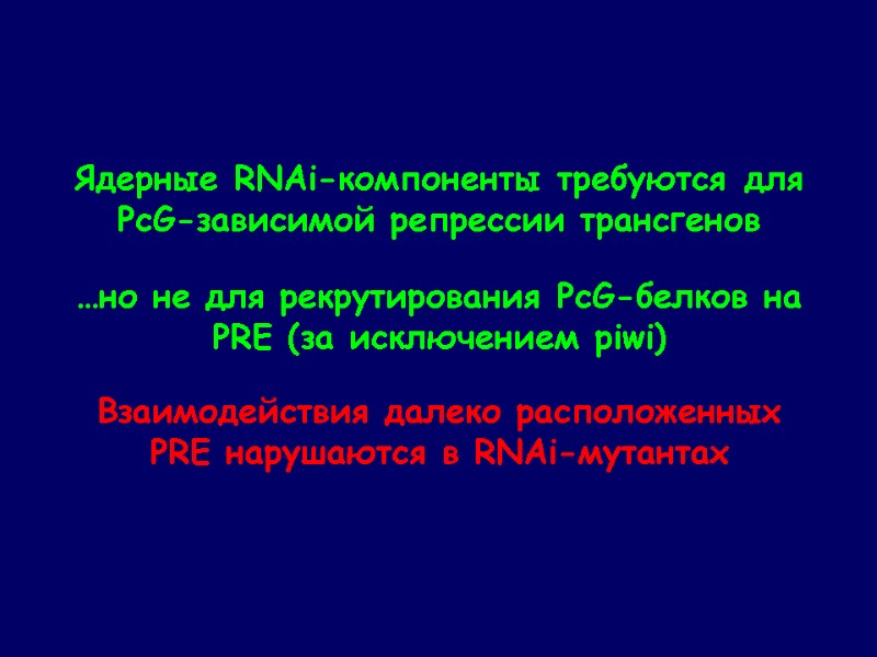 Ядерные RNAi-компоненты требуются для PcG-зависимой репрессии трансгенов …но не для рекрутирования PcG-белков на PRE